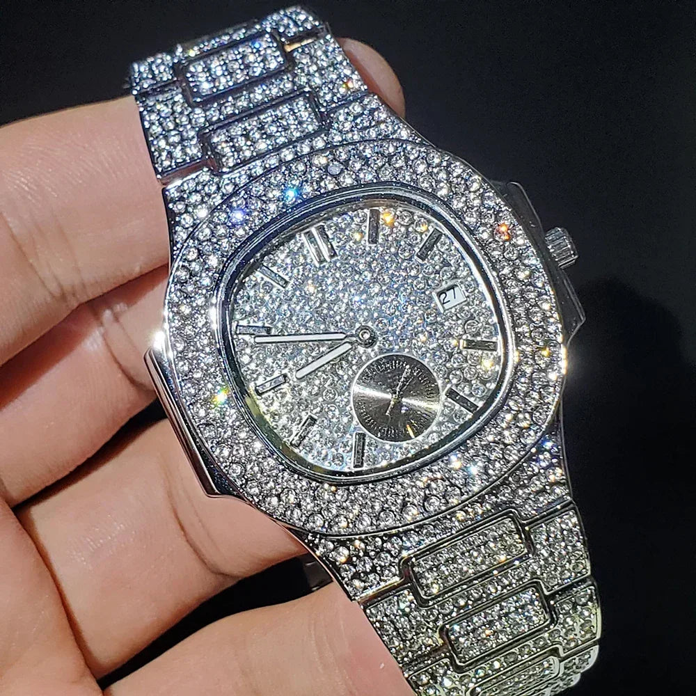 Luxury Men's Chronograph Watch | Sapphire Glass Full Iced Out Watch | Stainless Steel Automatic Date Quartz Clock | Caratix - CaratixJewelry